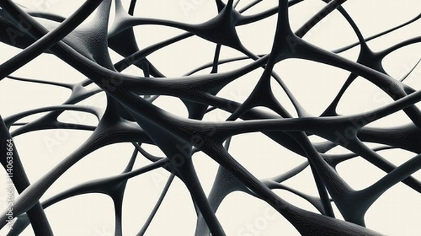 Fototapeta Close-up abstract 3D network of dark neural connections on light background. Brain and technology concept