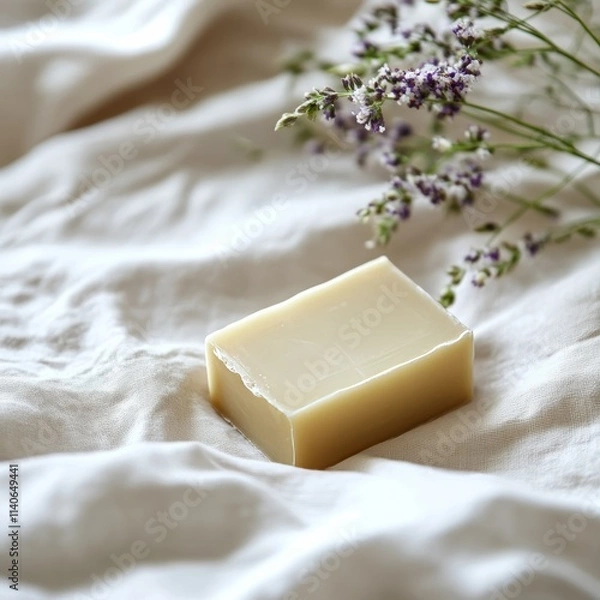 Obraz Craft soap bar on white sheet