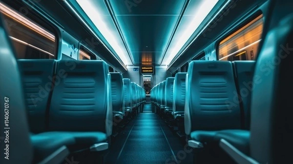 Fototapeta A quiet high-speed train cabin, featuring soundproofed walls, plush seats, and a serene atmosphere for long-distance travel