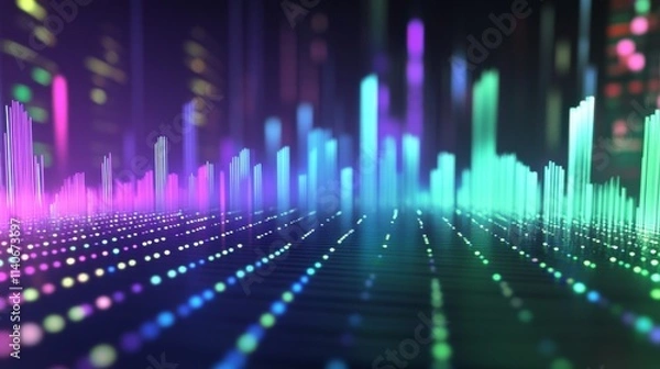 Fototapeta Colorful Sound Waves Visualization in Digital Abstract Background