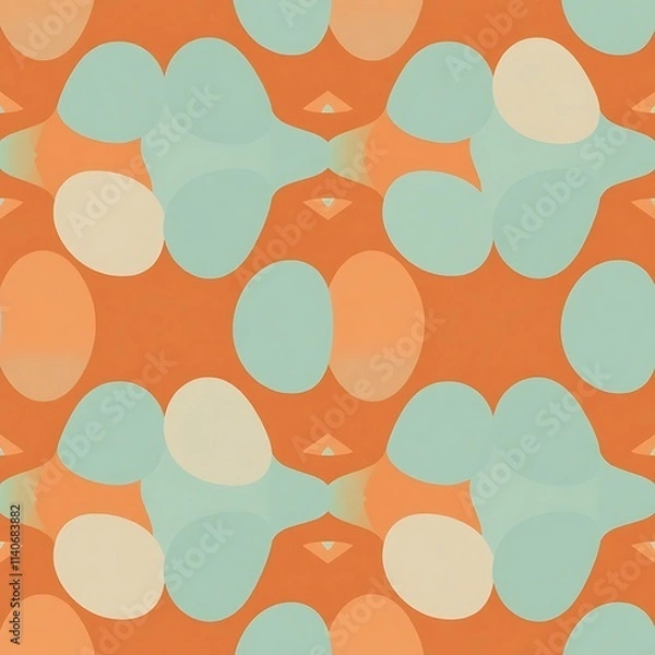 Fototapeta Abstract Seamless Pattern:  Pastel Orange, Teal, and Beige Organic Shapes 