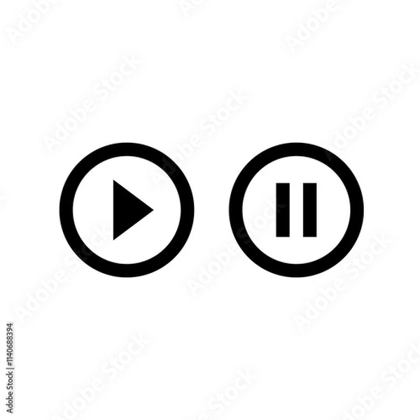 Fototapeta Black Play and Pause Buttons Sign. Media Player Icon