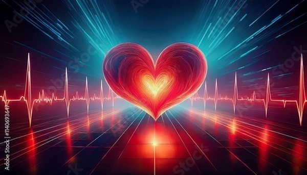 Fototapeta Heart pulse and heartbeat lone cardiogram healthcare, medical background; health care concept; copy space