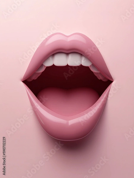 Fototapeta Open Mouth with Pink Background : A surreal image of an open mouth on a pink background