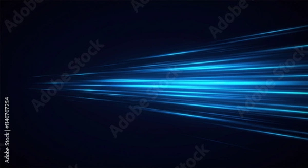 Fototapeta Vector Abstract, science, futuristic, energy technology concept. Digital image of light rays, stripes lines with blue light, speed and motion blur over dark blue background