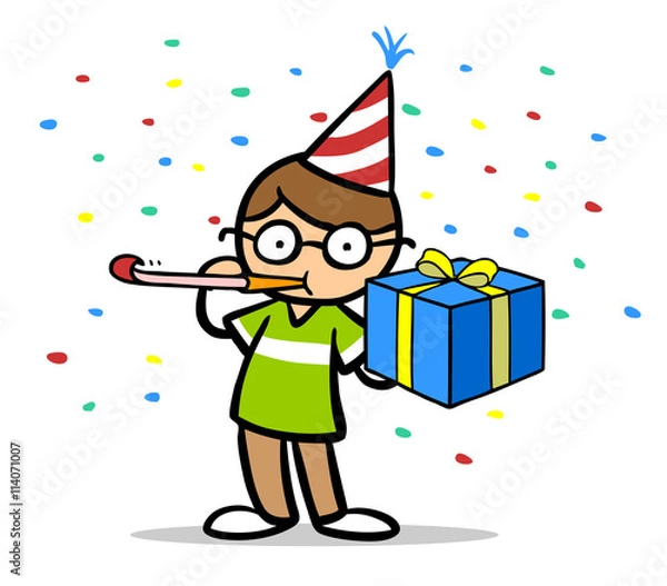 Obraz Kind mit Geschenk am Kindergeburtstag