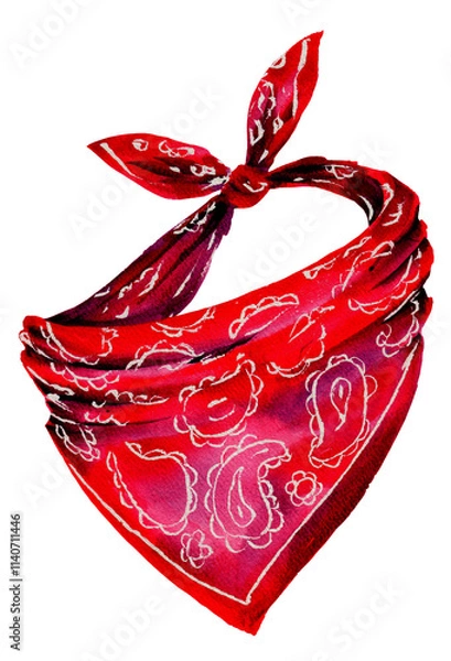 Fototapeta bandana scarf red color with classic pattern. Red. Hand painted with watercolor for labels, interior design and postcards