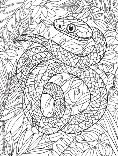 Obraz Coral Snake coloring book page, anime aesthetic, clean line art, no shading