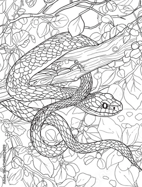 Obraz Coral Snake coloring book page, anime aesthetic, clean line art, no shading