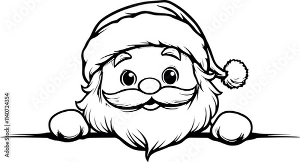 Obraz Simple one-line drawing of Santa Claus peeking over the edge, minimalistic, cute