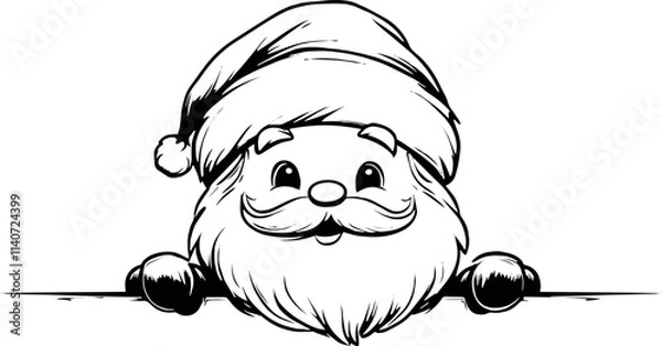 Obraz Simple one-line drawing of Santa Claus peeking over the edge, minimalistic, cute