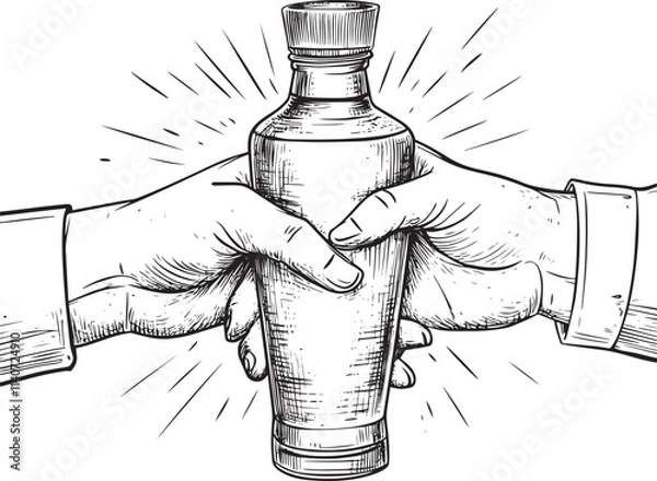 Obraz Isolated hands holding a cocktail shaker, in line art style