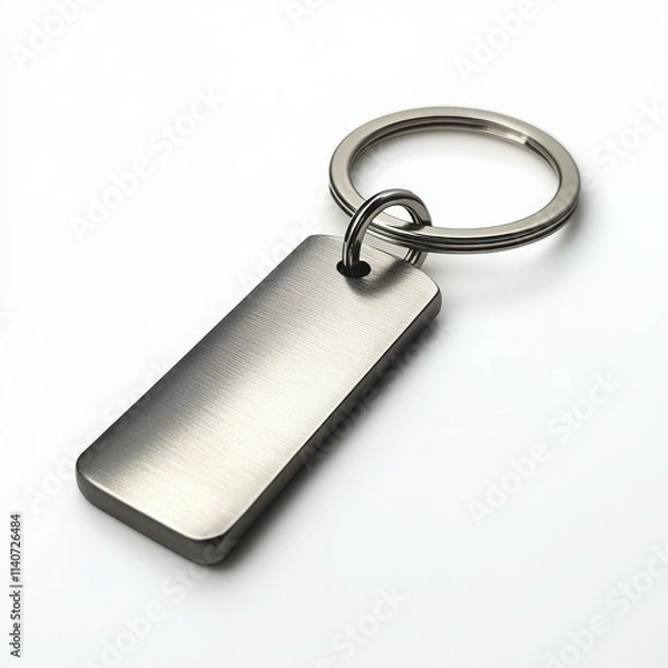 Fototapeta A metal keychain with a sleek, minimalistic design and engraved details on a white background