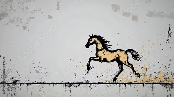 Fototapeta Dynamic Molten Gold Galloping Horse: A Stunning Poster for Sports Interiors Featuring Fluid Movement and Minimalistic White Backdrop