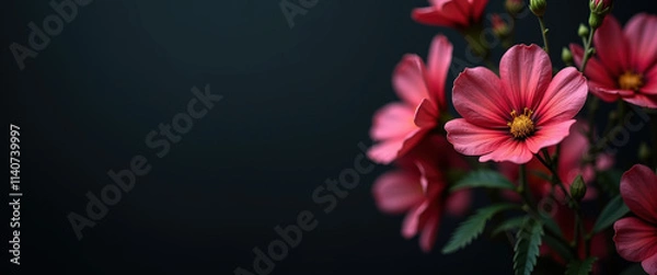 Fototapeta Vibrant carnations on a dark background, ideal for seasonal greetings and creating artistic banners.