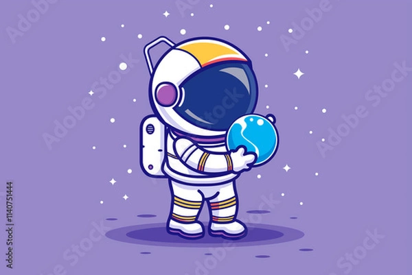 Fototapeta Cute Astronaut Holding Moon Cartoon Vector Icon Illustration. Science Technology Icon Concept Isolated Premium Vector. Flat Cartoon Style