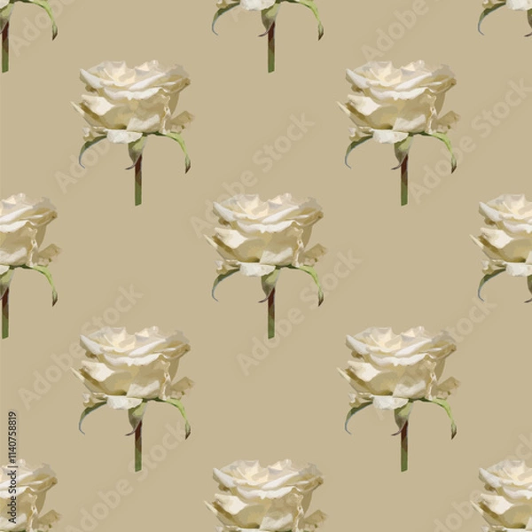Fototapeta Elegant white roses seamless vector pattern