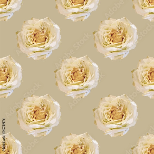 Fototapeta Elegant white roses seamless vector pattern