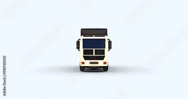Fototapeta Stylized 3D render container cargo truck in low poly design with cartoon-like textures. Perfect logistics transportation and creative content visuals. Set against clean light background front view