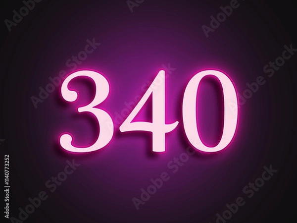 Fototapeta Pink glowing Neon light text effect of number 340.
