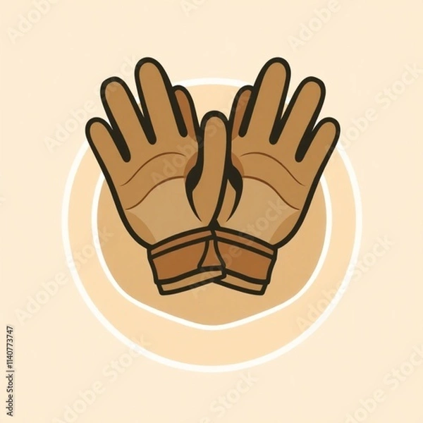 Obraz A logo inspired by natural earth tones, featuring goalkeeper gloves in browns and beiges.  The design utilizes geometric shapes, clean lines, symmetry, and visual clarity