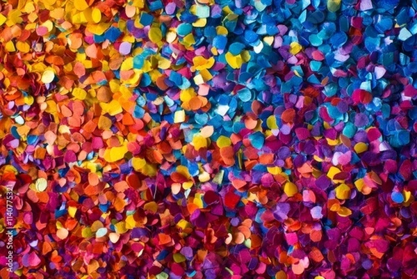 Fototapeta Colorful Confetti Floating Mid Air Vibrancy - Festive, vibrant, joyful, celebratory, and energetic confetti explosion.  A colorful backdrop for celebrations.