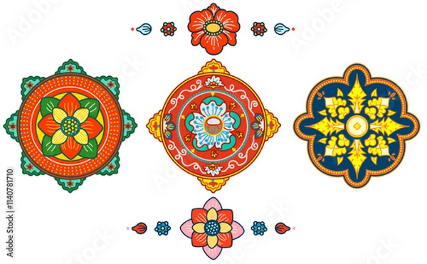 Obraz アジアン丸デザインのイラストセット