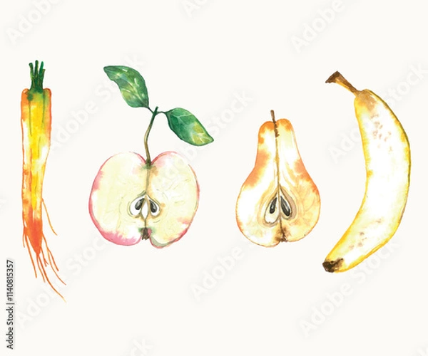 Obraz set of fruits and vegetables. Vector watercolor illustration