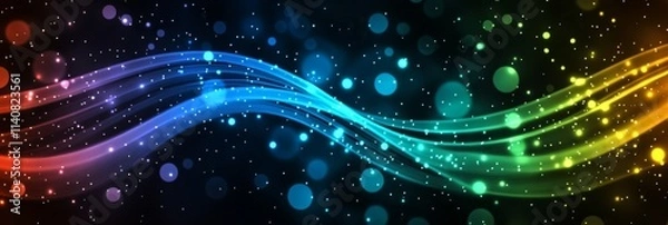 Fototapeta Colorful Wave Abstract Background - Abstract art, vibrant colors, flowing lines, bokeh effect, energy concept. Symbolizes movement, light, creativity, joy, and technology.