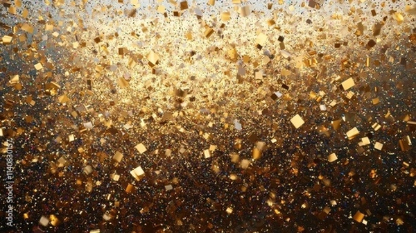Fototapeta A panorama of golden confetti raining down as a background.