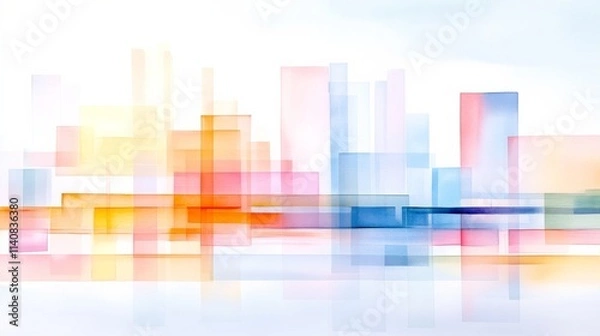 Fototapeta Abstract cityscape with vibrant colors and soft light effects.