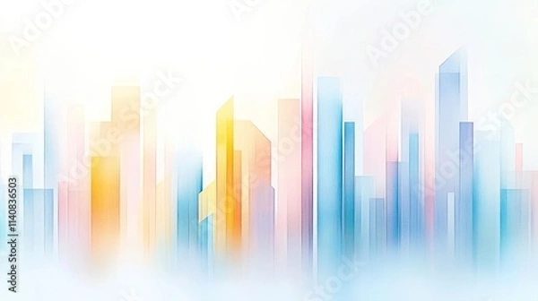 Fototapeta Abstract city skyline with soft colors and blurred outlines.