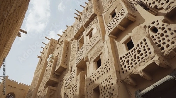 Fototapeta Photo of Diriyah's traditional mud-brick architecture in Riyadh.
