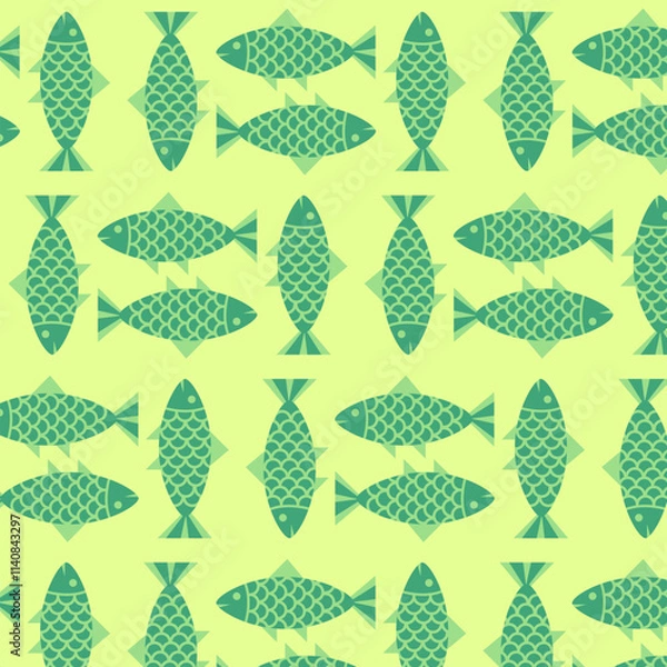Fototapeta Fish pattern in a simple style, in green tones