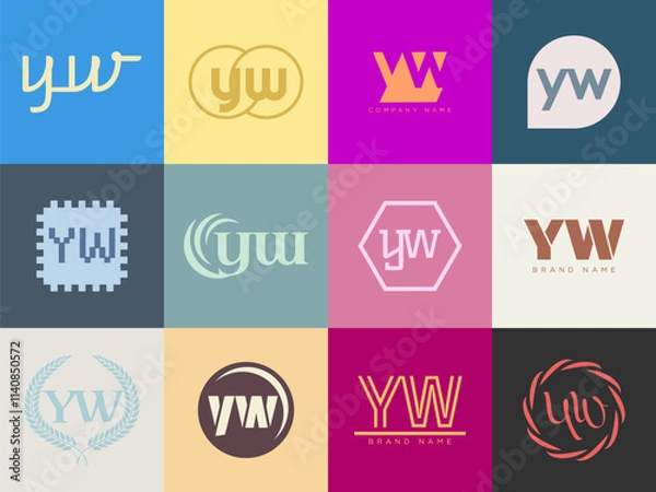 Fototapeta YW logo company template. Letter y and w logotype. Set different classic serif lettering and modern bold text with design elements. Initial font typography.