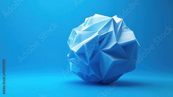 Fototapeta Abstract Blue Geometric Form: A 3D Rendered Crystalline Sphere