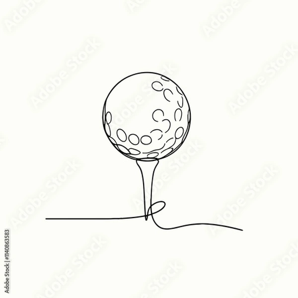 Fototapeta Golf Ball on Tee in Minimalist Line Art Style, AI Generation
