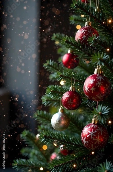 Fototapeta Christmas card with Christmas tree and dark background