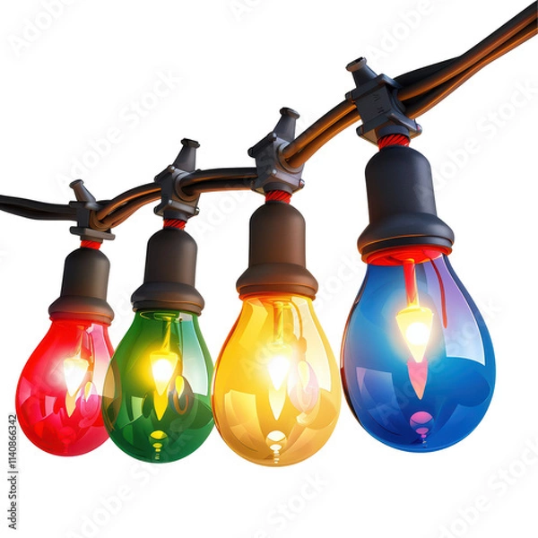 Fototapeta Colorful Christmas Lights in Cartoon Style Isolated on Transparent or White Background, PNG