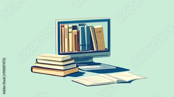 Obraz website offering online education. application education. A computer with pages open. Illustrations. Generative AI