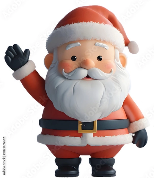 Obraz Cheerful Santa Claus Cartoon Figure Waving Hello in Festive Red Costume