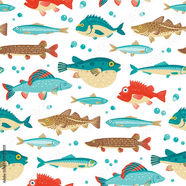 Obraz Colorful fish, vector seamless pattern