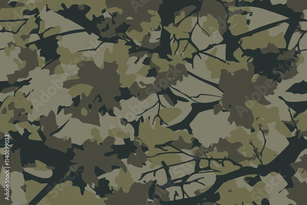 Obraz Abstract hunting camouflage, seamless texture, military camouflage pattern, Army or hunting dark khaki green camo clothes. Camouflage wallpaper