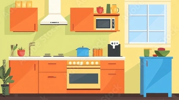 Fototapeta Modern Orange Kitchen Interior Design