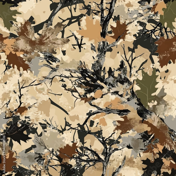 Obraz Hunting camouflage with trees for hunting and military. Hunting camouflage seamless pattern design. Hunting camo pattern