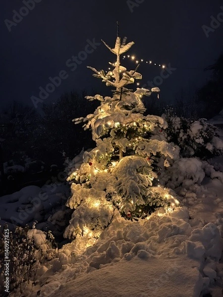 Fototapeta Beleuchteter Weihnachtsbaum im Schnee