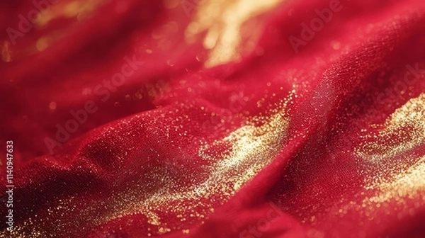 Fototapeta A close up shot of a red and gold fabric