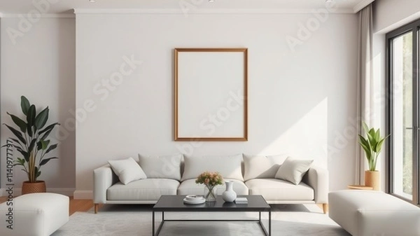 Fototapeta A modern living room setting featuring a mockup of wall art in a stylish frame, mockup, artwork