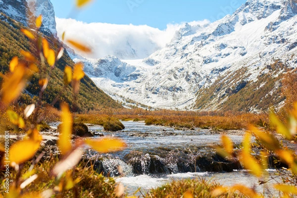 Obraz Aspen Colorful Autumun under Snow Mountain with Lake