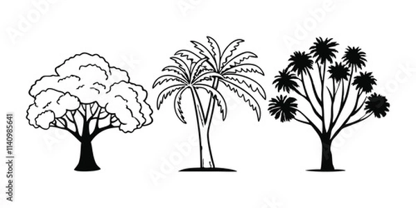 Fototapeta Silhouette Tree Line Drawing Set
